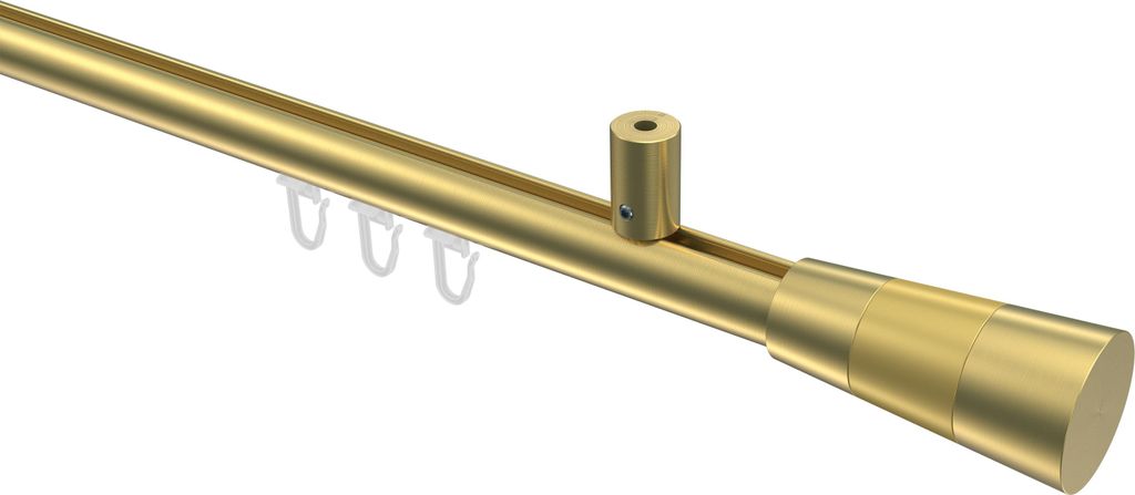 Interdeco Innenlaufstange / Gardinenstange mit Innenlauf Messing-Optik, Typ Sonius Tanara (Konus Bicolor) Deckenmontage, 20 mm Ø 1-läufig, 220 cm