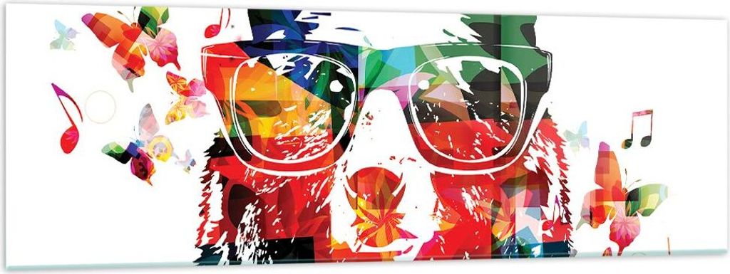 Bilder auf glas - Bär Gläser Grizzly hipster - 160x50cm - Glasbilder - Wandbilder - Kunstdruck - zum Aufhängen bereit - Wanddekoration aus Glas ...