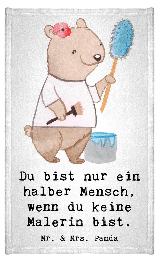 Mr. & Mrs. Panda Handtuch Malerin Herz - Weiß - Geschenk, Kleines, Lustig, Witzig, Baumwollhandtuch, gäste wc, Maler, Klein, Malerbetrieb, Spruch...