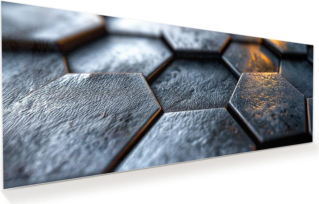 Glasbild 125x50cm in XXL für Wohnzimmer, Schlafzimmer Motiv Hexagon Fliesenstrukur