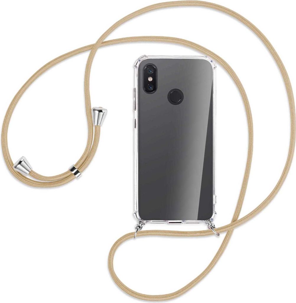 Handykette Backcover-Schutzhülle mit Band (Metall silberfarben) für Xiaomi Mi 8 / Mi 8 Pro - caramel