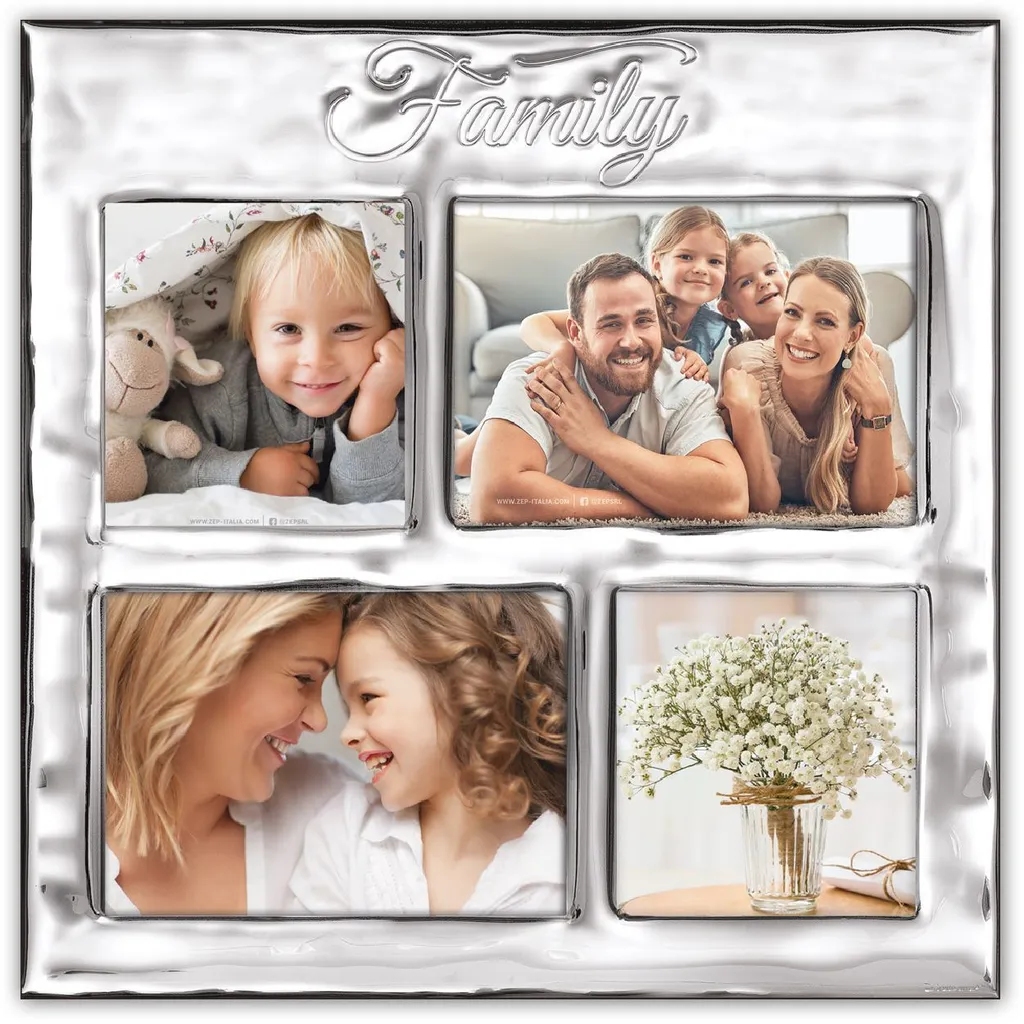 Pêle-mêle Photos Dynasty Argent 30x30cm pour 4 Photos Multi-Formats