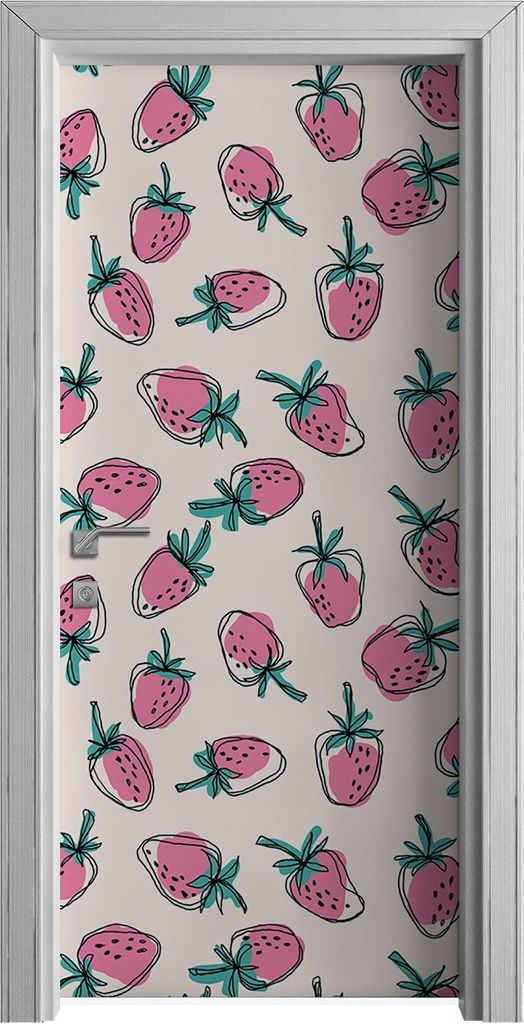 Tür Selbstklebende 90x210 cm Türfolie Türtapete Klebefolie - Rosa Erdbeeren doodle