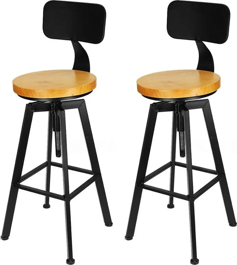 Chaises de bar en bois noir avec vérin réglable et dossier - Set de 2