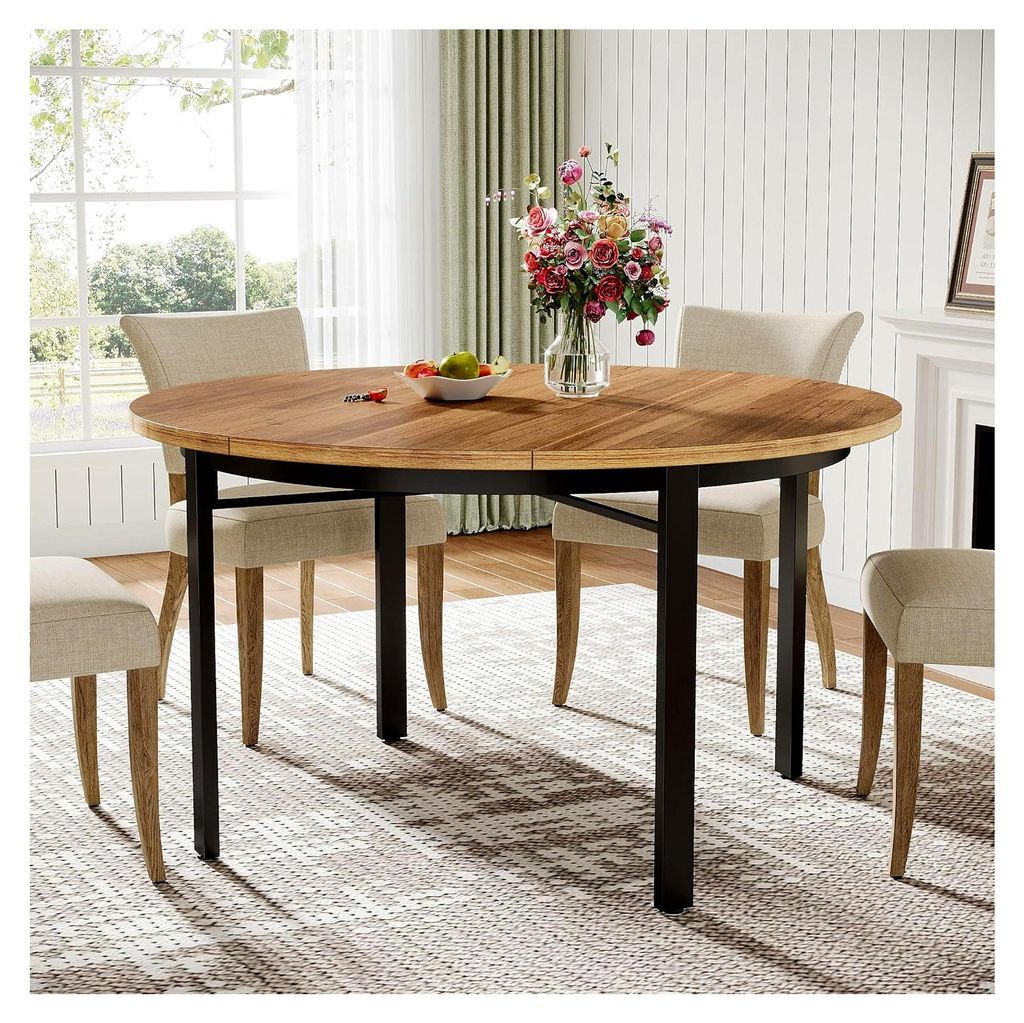 Runder Esstisch für 4-6 Personen, 118,5 cm Küchentisch mit stabilen Metallbeinen, Esstisch für Esszimmer und Küche