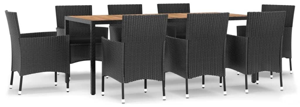 9-tlg. Garten-Essgruppe mit Kissen Schwarz Poly Rattan