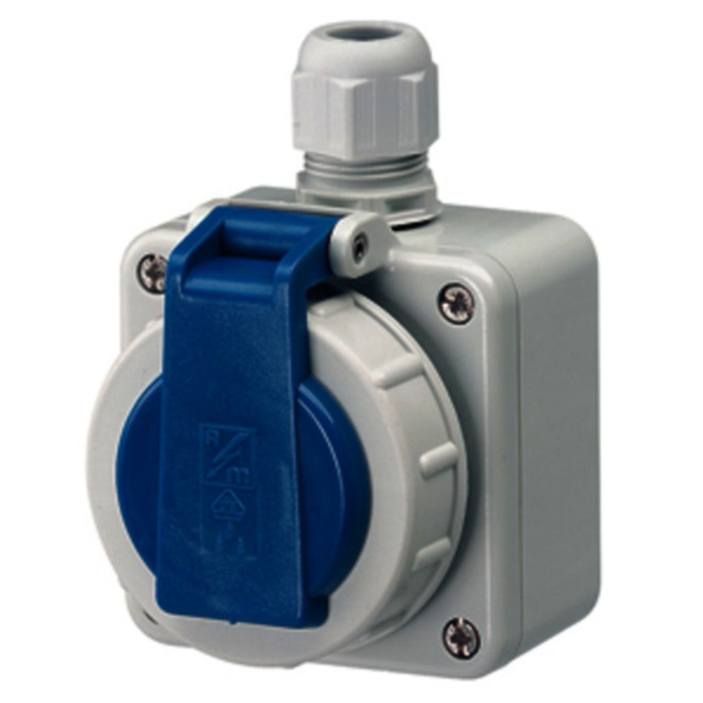 Mennekes Schuko-Aufbausteckdose blau 16A 2P+E 230V IP68