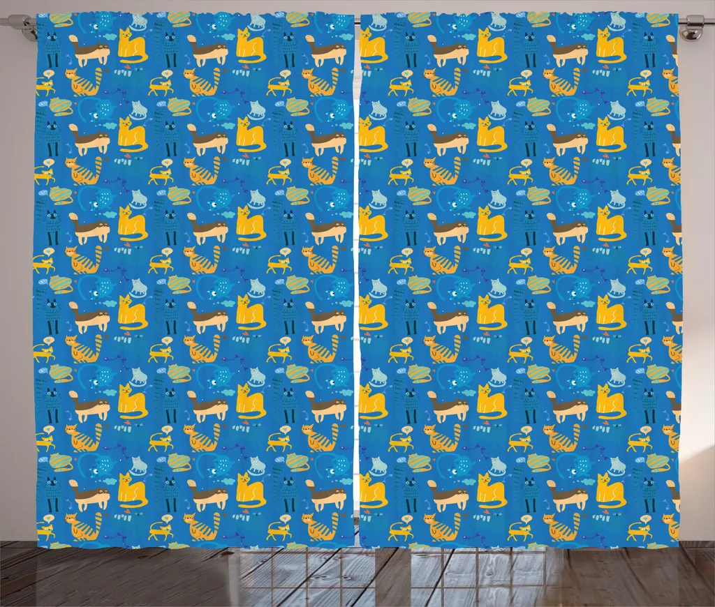Rideau de décoration chat pour grand salon et chambre adulte 280x225 cm