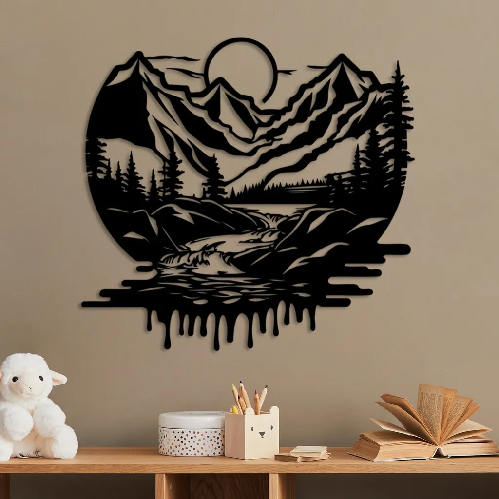 Wallity Montain River Décoration Murale en Métal Noir 100% Métal 51x54cm