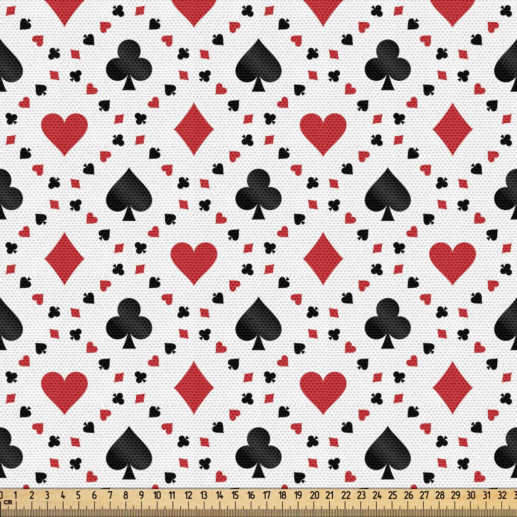 ABAKUHAUS Kasino Gewebe als Meterware, Poker Cards Werbung Urlaub Getaways Tourist Destinations Vergnügen Kunstdruck, 3 M (148 x 300 cm), Schwarz Rot