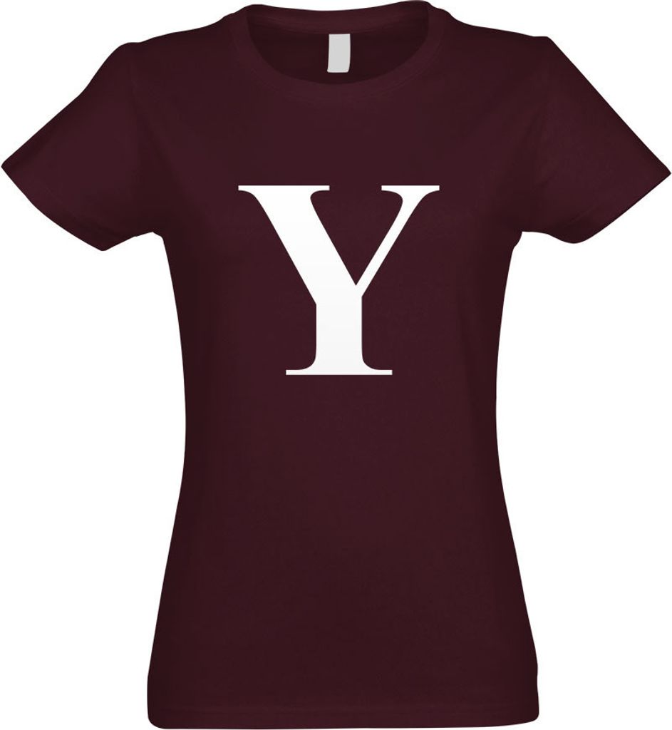 Kiwistar - T-Shirt tailliert - Damen - Burgund - Buchstabe Y - Alphabet - mit Motiv Bedruckt - Funshirt Design - Sport - Freizeit - Damen - S