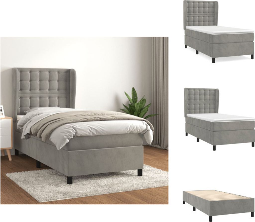 vidaXL Boxspringbett mit Matratze Hellgrau 90x200 cm Samt - Betten & Bettgestelle