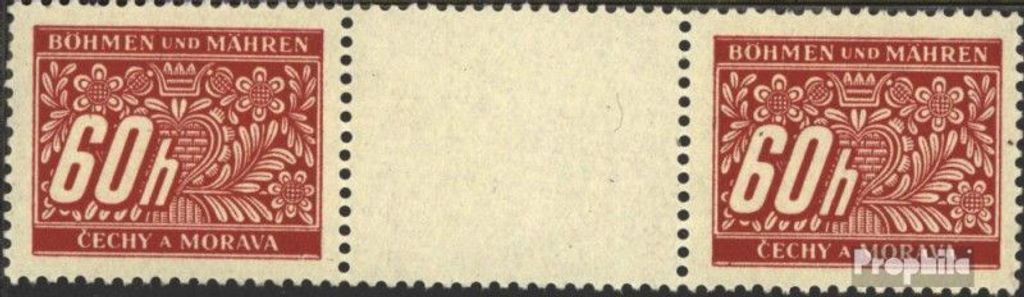Briefmarken Böhmen und Mähren 1943 Mi P7 Zwischenstegpaar postfrisch Portomarken