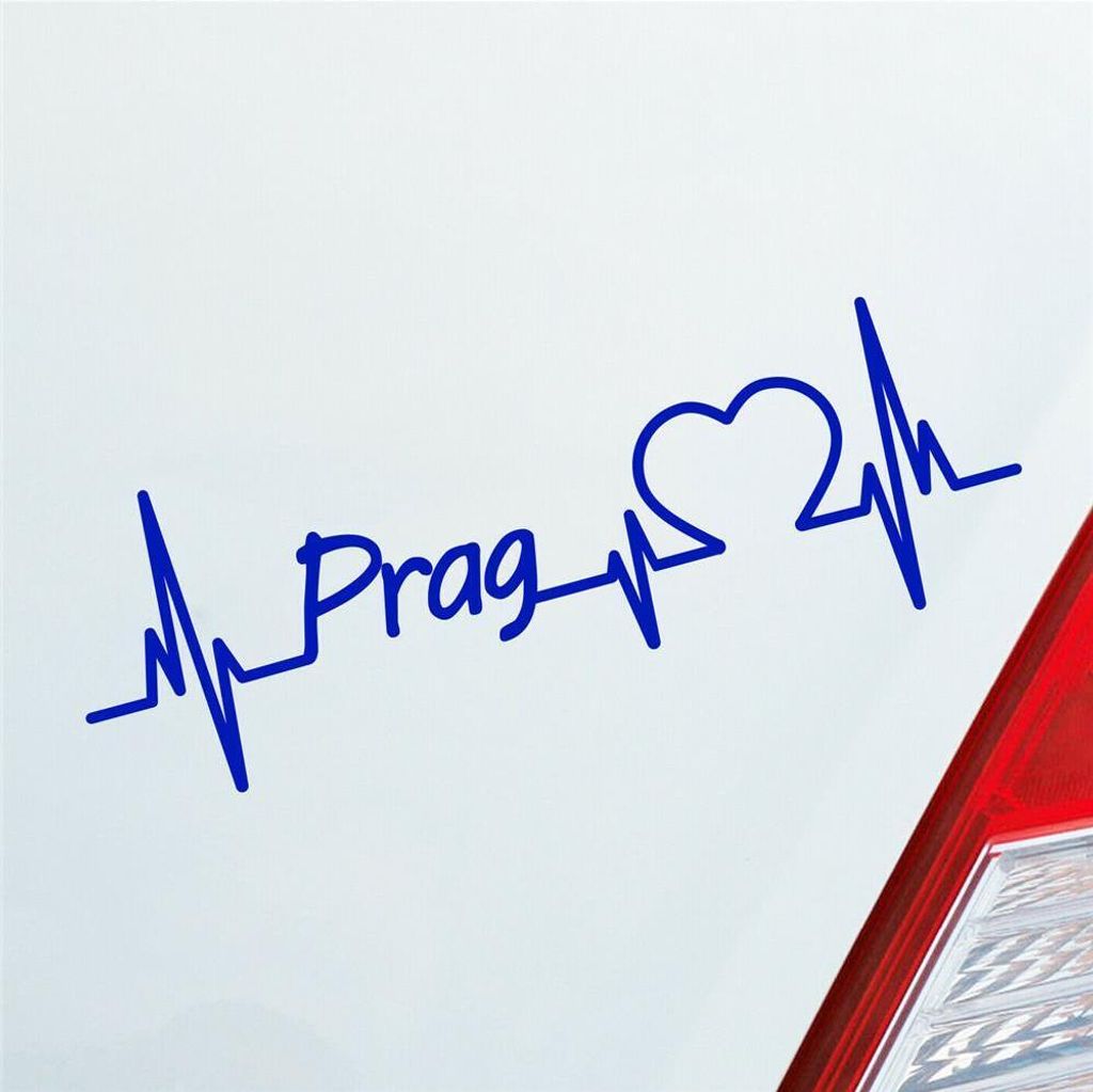 Auto Aufkleber Prag Herz Herzschlag 19x6 cm Dunkelblau Sticker Heckscheibenaufkleber