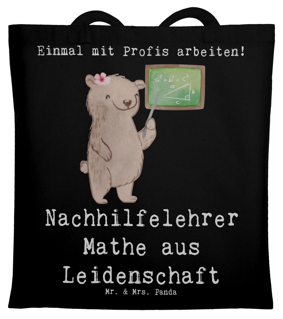 Mr. & Mrs. Panda Tote Bag Nachhilfelehrer Mathe Leidenschaft - Schwarz - Geschenk, Mathematik, Lustig, Shopping Tasche, Laptoptasche, Schultasche, ...