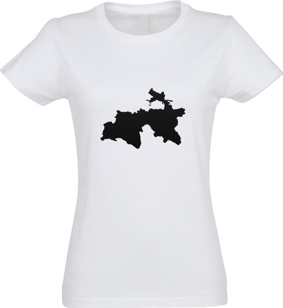 Kiwistar - T-Shirt tailliert - Damen - Weiss - Tadschikistan Umriss Kontur - mit Motiv Bedruckt - Funshirt Design - Sport - Freizeit - Damen - XXL