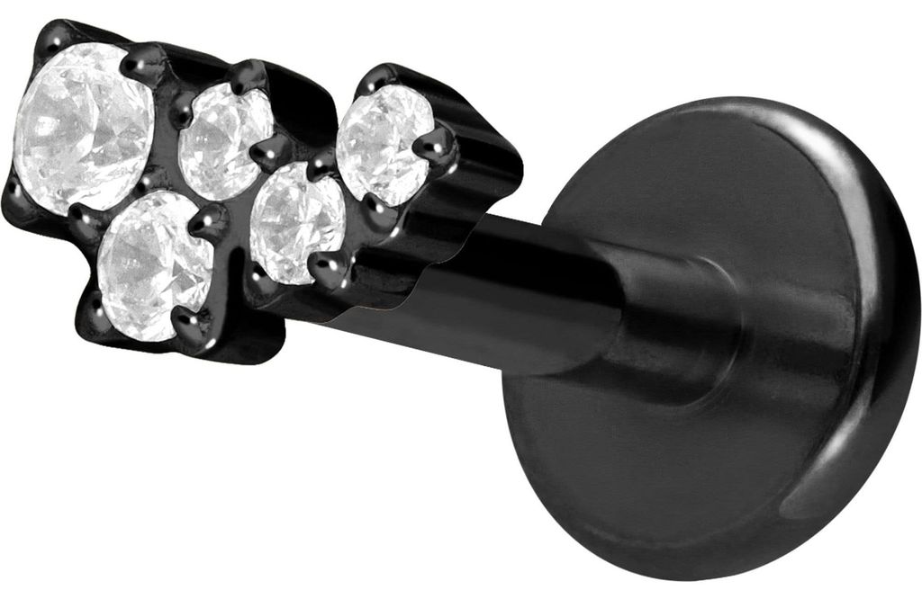 Ohrpiercing, Nasenpiercing Titan Labret mit Push Fit KRISTALLWOLKE Schwarz Stablänge: 5mm | Stabstärke: 1,2mm