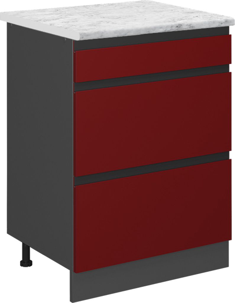 Küchenunterschrank Vicco R-Line Rot 60 cm J-Shape AP Marmor, Model 46138