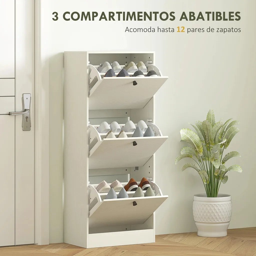 Meuble chaussures design compact bois blanc 3 compartiments modulables