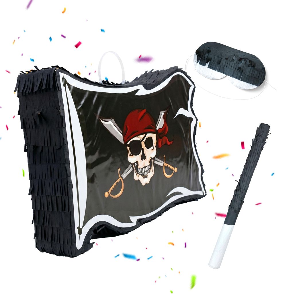 Relaxdays Pinata s pirátskou vlajkou, s tyčou a maskou, Obrázok produktu 