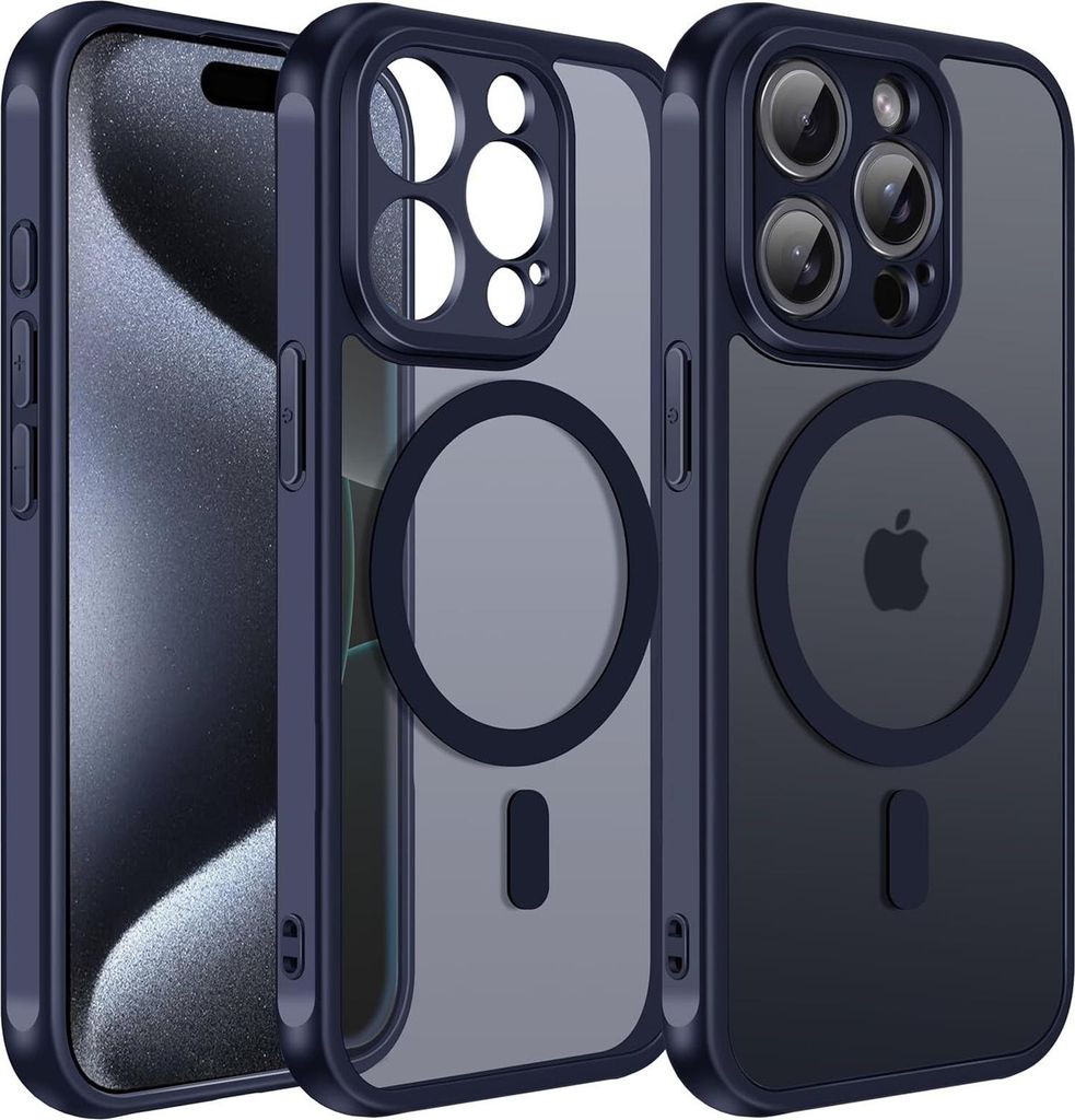 Magnet-Case für iPhone 15 Pro Max Hülle Magsafe Schutzhülle Stoßfest TPU-Rahmen starker Magnetring, Blau