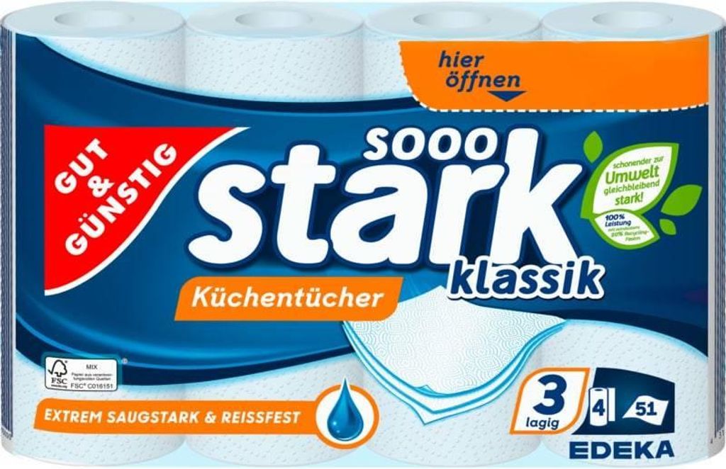 Gut & Günstig Küchenrollen stark klassik 3-lagig, 4 Rollen Produktbild 