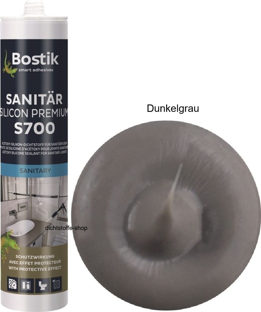 Bostik S700 Sanitärsilicon Premium 300ml Kartusche 1K Silikon Fugen Dichtstoff Dunkelgrau