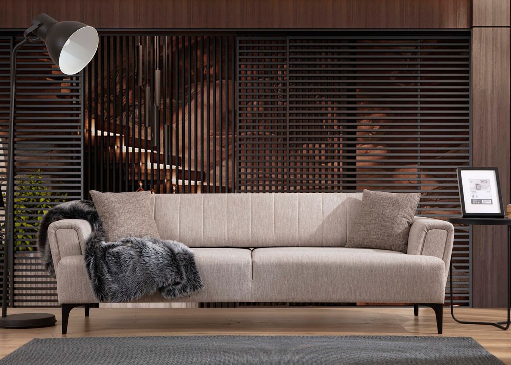 Hanah Home, Hamlet - Beige, 3-Sitzer-Schlafsofa, BUCHENHOLZ Produktbild 
