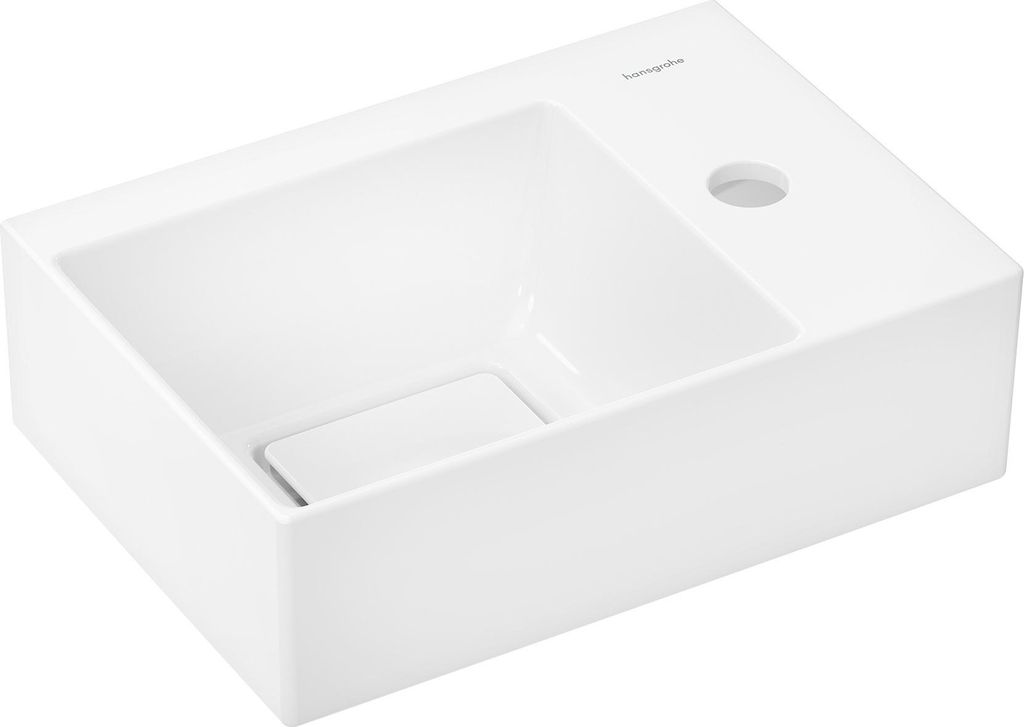 hansgrohe Xelovos E Handwaschbecken, 1 Hahnloch rechts o. links, ohne Überlauf, 360x250mm, SmartClean, mit Ablaufgarnitur, 61086450