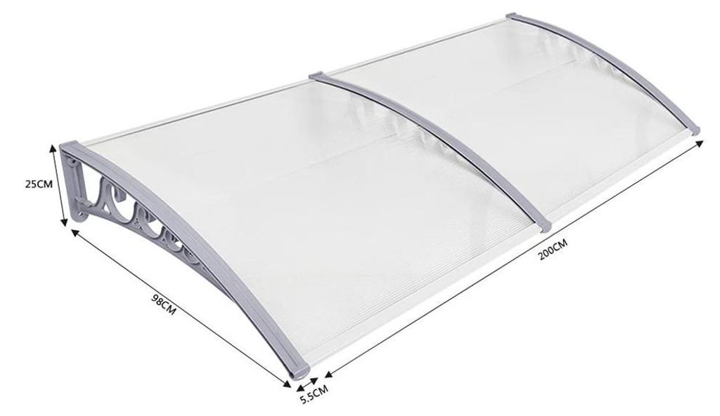 Eingangsvordach - Terrassen- und Balkonüberdachung - 100–200 cm - Sonnenschutz - Wärmedämmend - Regendicht - UV-beständig - Transparentes Acryl