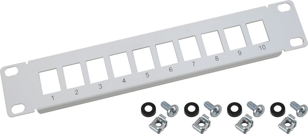 HMF 63345-07 UTP Keystone-Patchpanel für Serverschrank , 10 Zoll, 10 Ports RJ45, Lichtgrau