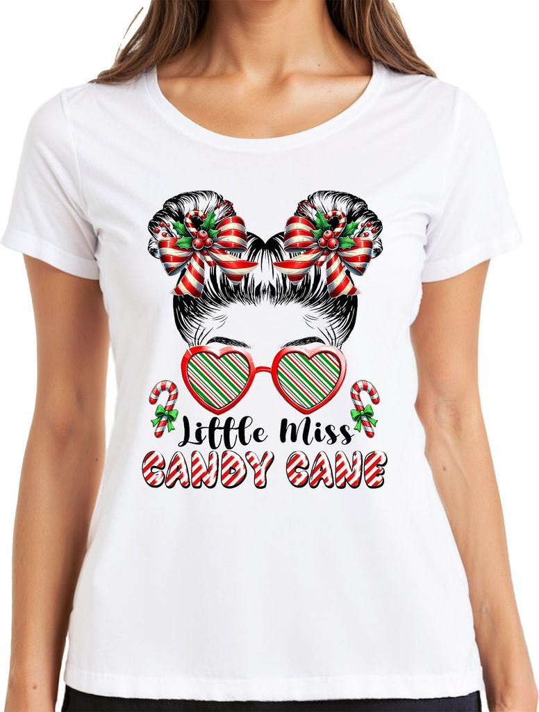 Little Miss Candy Cane Christmas girls sweet bow heart cute Damen T-Shirt, Weiß, M