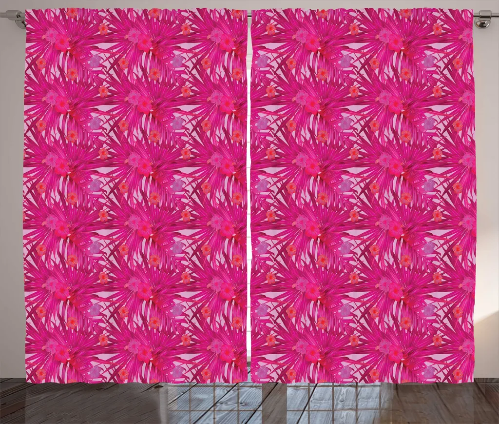 Rideau Large Brise-Vue Motif Hibiscus Rose pour Fenêtre de Chambre 225 cm