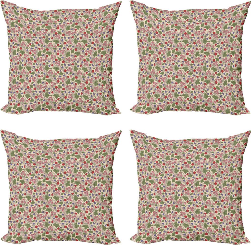 ABAKUHAUS Cranberry Kissenbezug Set (4 Stück), Blumen-Blüten-Niederlassungen, Moderner Doppelseitiger Digitaldruck, 45 cm x 45 cm, Mehrfarbig