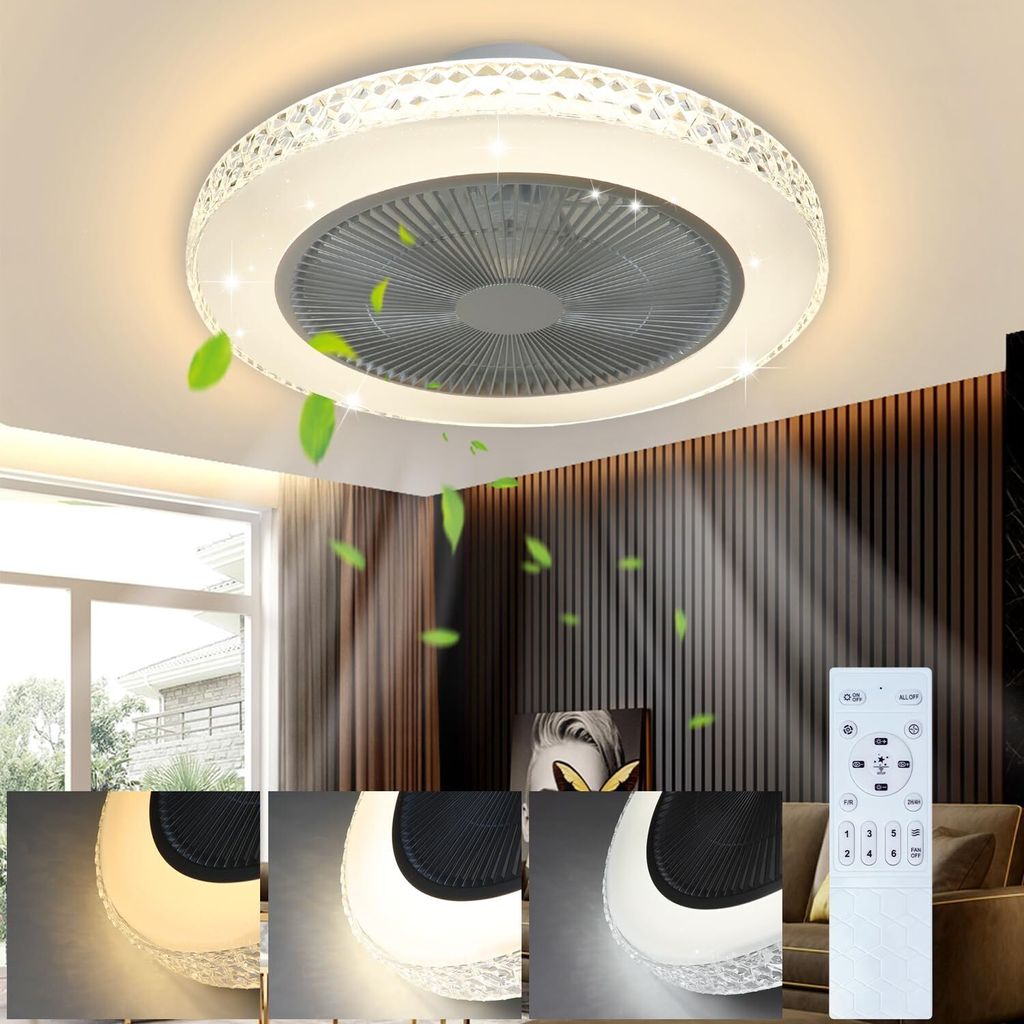 ZMH Deckenventilator Mit Beleuchtung und Fernbedienung Leise - 48.5CM LED Deckenlampe Dimmbar Wohnzimmer Ventilator Timing Deckenleuchte Fan