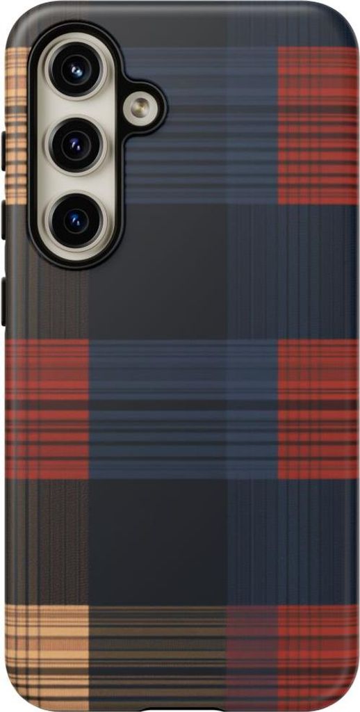Karamell- und Dunkelblau-Karomuster – Hülle Kompatibel mit Samsung Galaxy S24