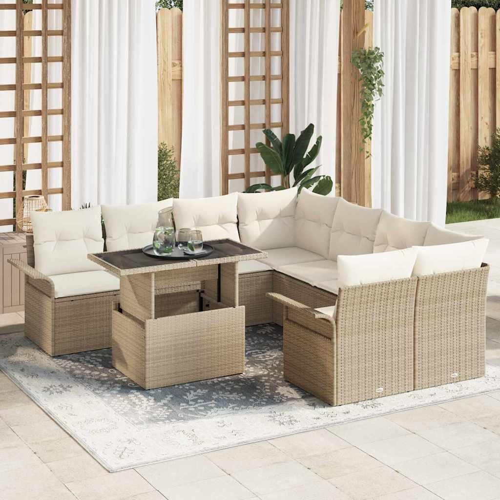 Maison Exclusive - Garten-Sofa-Set mit Kissen 9 pcs Beige Poly Rattan