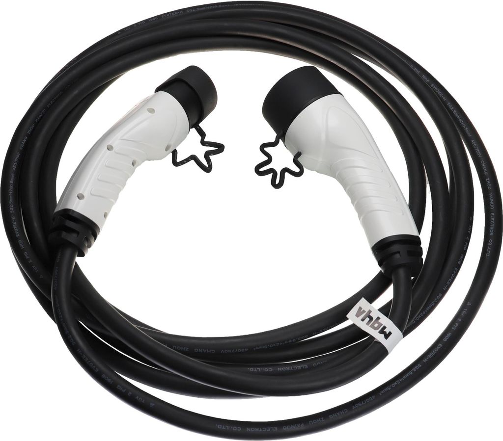 vhbw Ladekabel Typ 2 zu Typ 2 für Elektroauto, 3-phasig, 16 A, 11 kW, 7 m