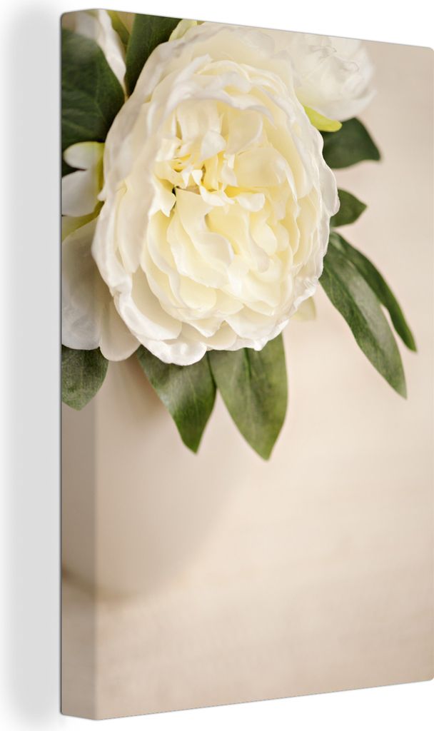OneMillionCanvasses - Leinwandbilder - 90x140 cm, Weiße Pfingstrose in einer weißen Vase, Wandbilder Kunstdruck Wanddekoration - Foto auf Leinw...