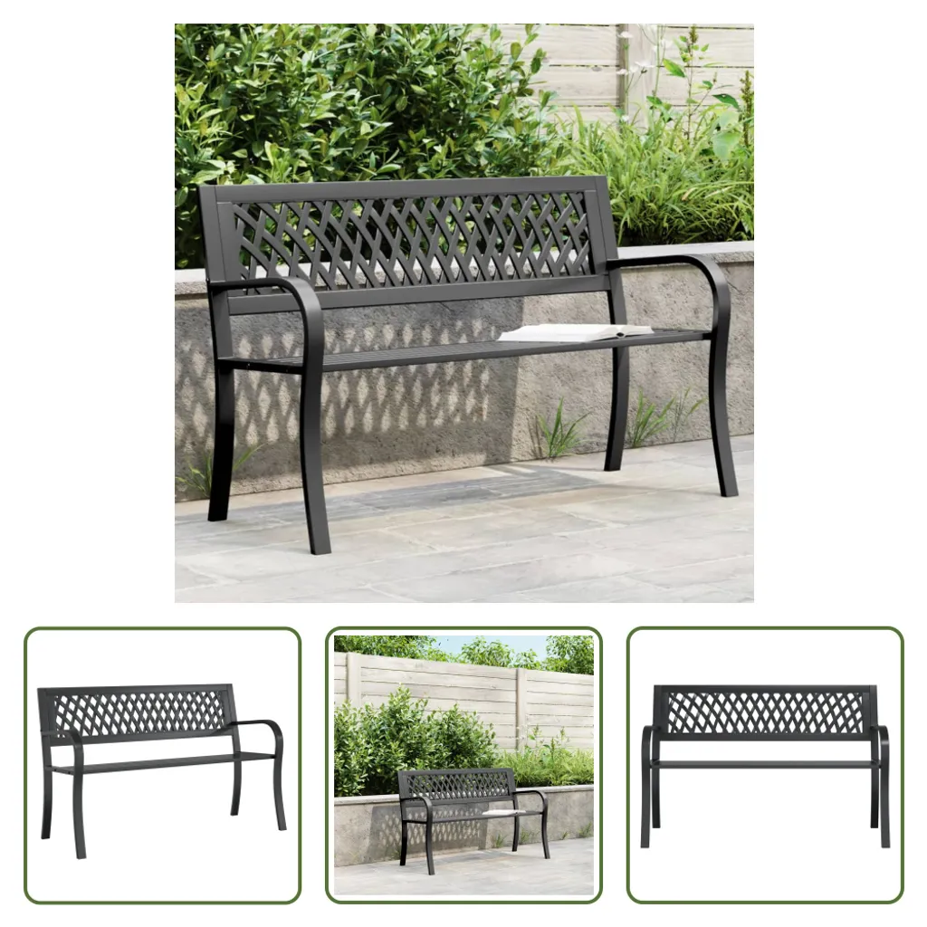 Panchina Giardino 120 cm in Acciaio Nero - Arredo Rustico Moderno