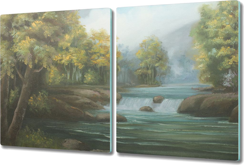 Glas-Herdabdeckplatte Glaskeramikkochfeld-Abdeckung Spritzschutz - 2x 40x52 cm - Öl Wasserfall wild