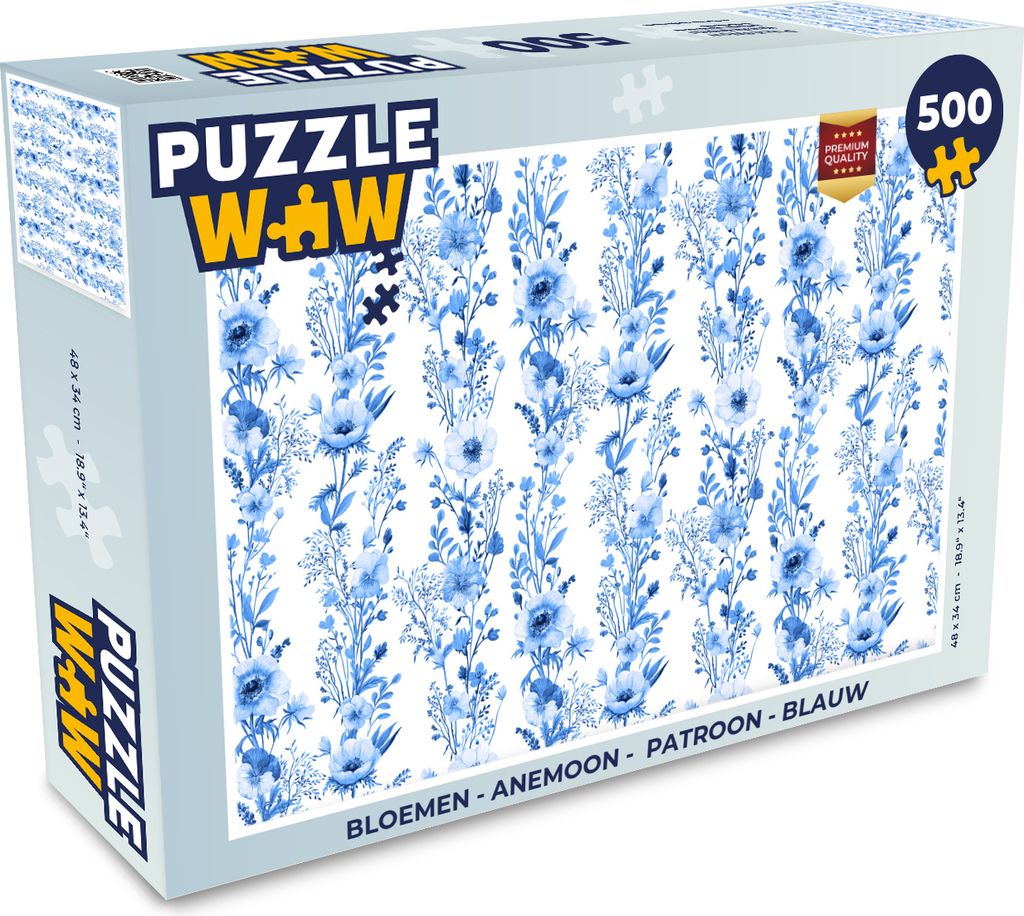 MuchoWow Puzzle 500 Teile Blumen - Anemone - Muster - Blau - 500 Teile - Kinder - Selberbauen - Puzzlespiele