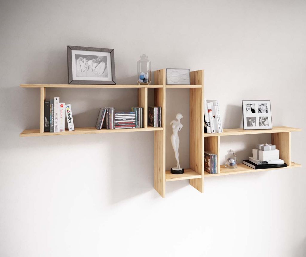 VCM Holzregal hängend | platzsparendes Regal | Maße: H. 80 x B. 188 x T. 20 cm | Elegantes Regal hängend | Aufbewahrungsregal | Bücherregal | W...