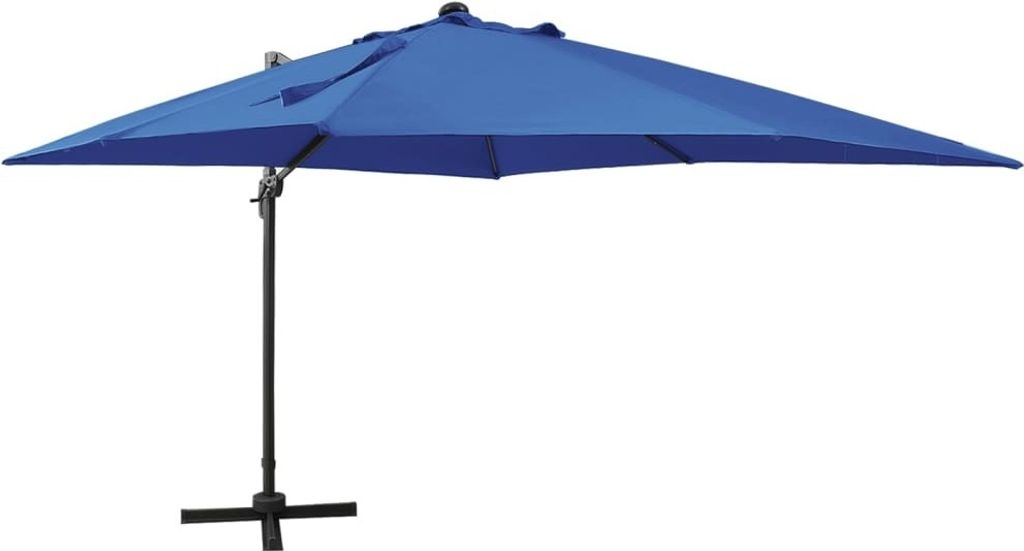 The Living Store Ampelschirm mit Mast und LED Azurblau 300 cm