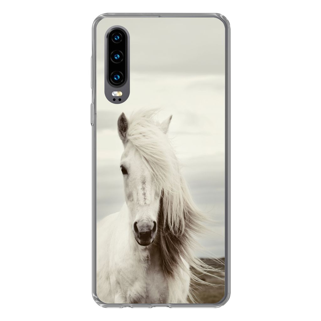 MuchoWow Handyhülle Schutzhülle Hülle für Huawei P30 Pferd - Strand - Mähne Silikon Softcase Handy Hülle - Kartenbesitzer