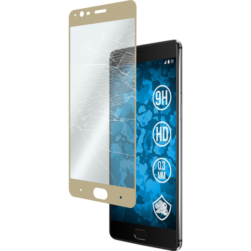 1er-Pack PhoneNatic Glas-Folie klar full-screen gold kompatibel mit OnePlus 3 - Panzerglas für OnePlus 3