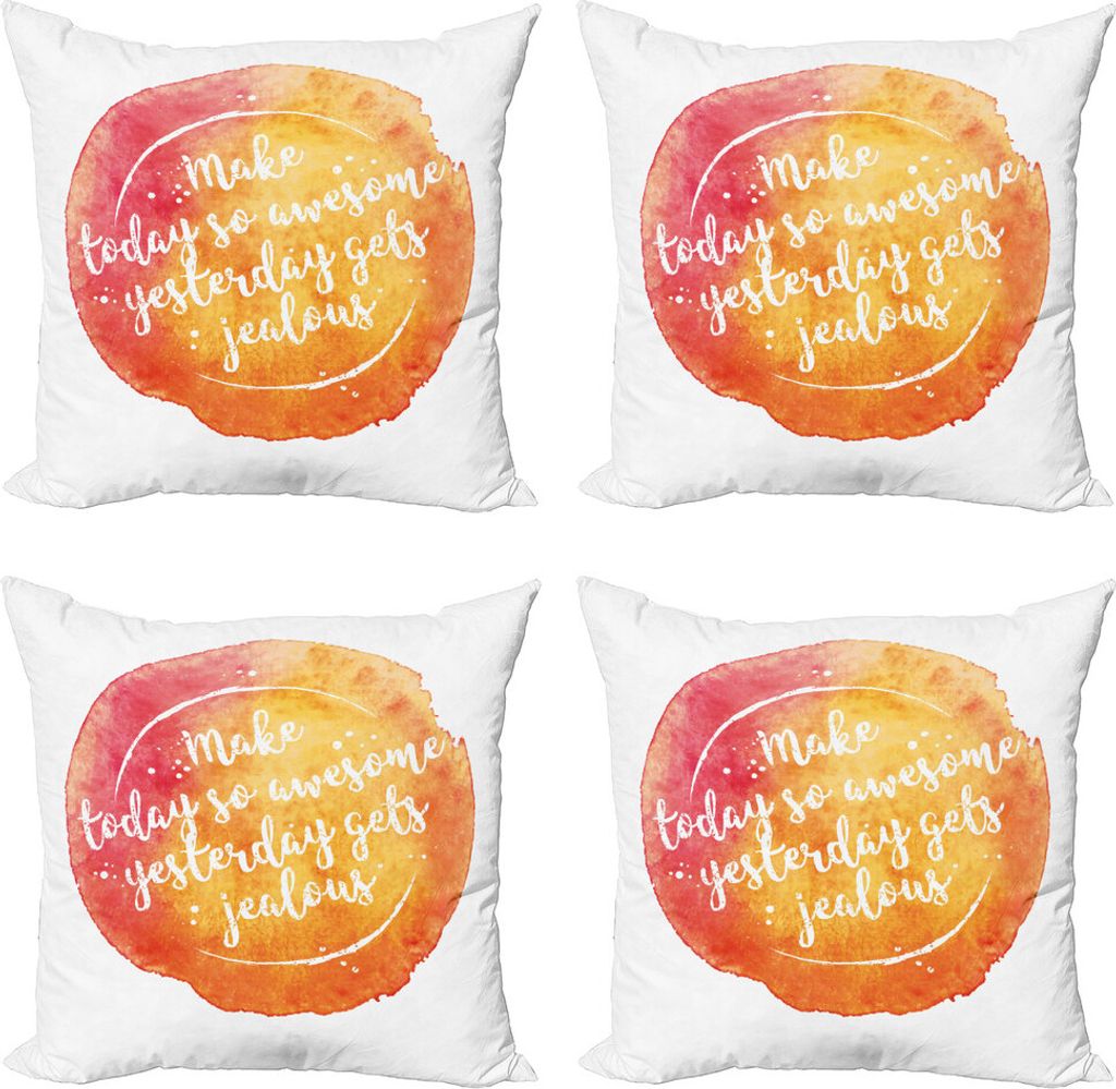 ABAKUHAUS Sprichwort Kissenbezug Set (4 Stück), Motivation Grungy Kunst, Moderner Doppelseitiger Digitaldruck, 40 cm x 40 cm, Dunkle Coral Orange ...