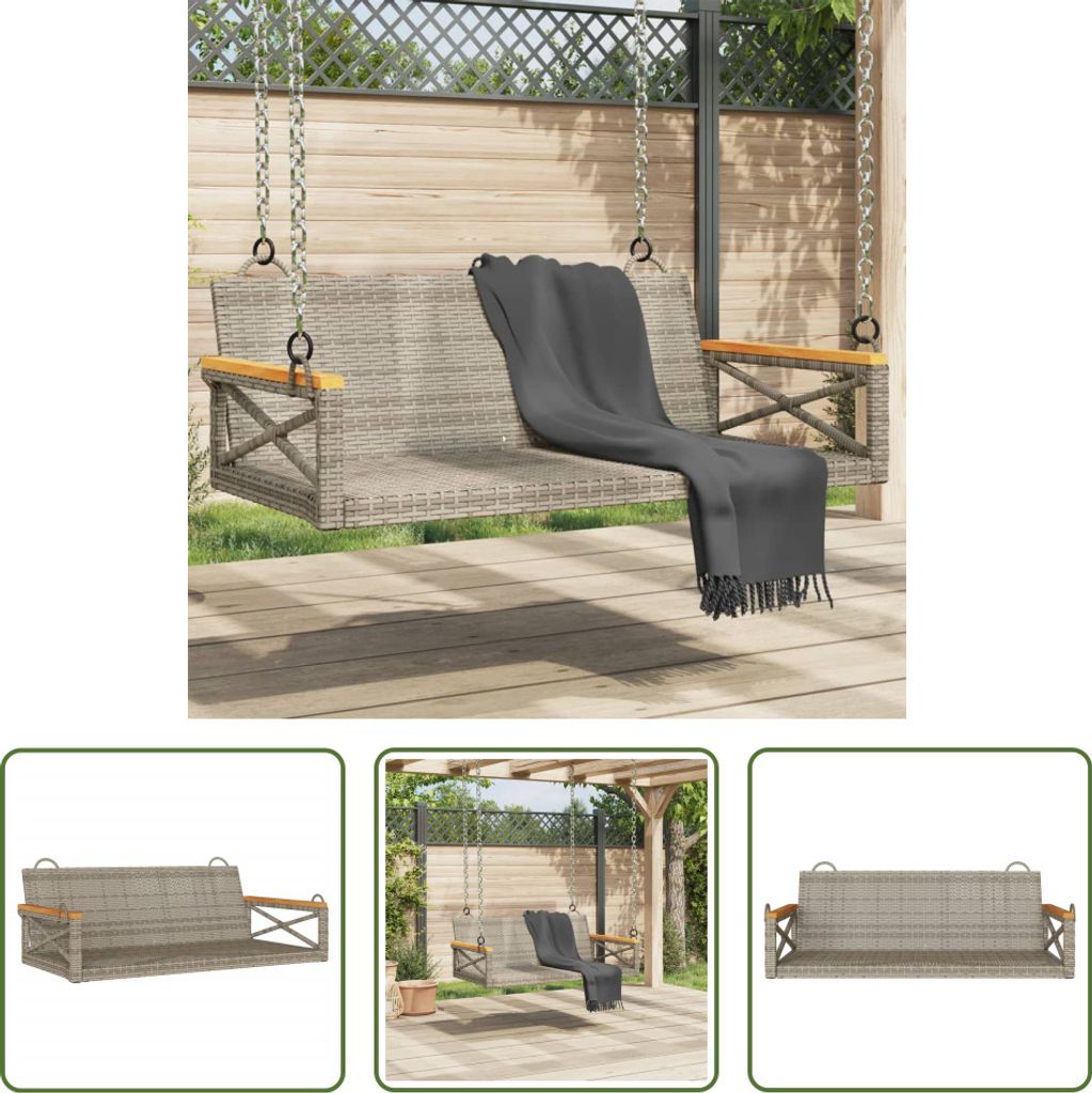 The Living Store Hängebank Grau 109x62x40 cm Poly Rattan