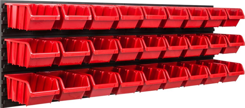 Lagersystem Werkstattregal | 115 x 39 cm | 27 stck. Box | Wandregal mit Stapelboxen - Wandplatten Extra Starke Schüttenregal Warkzeuglochwand Lage...