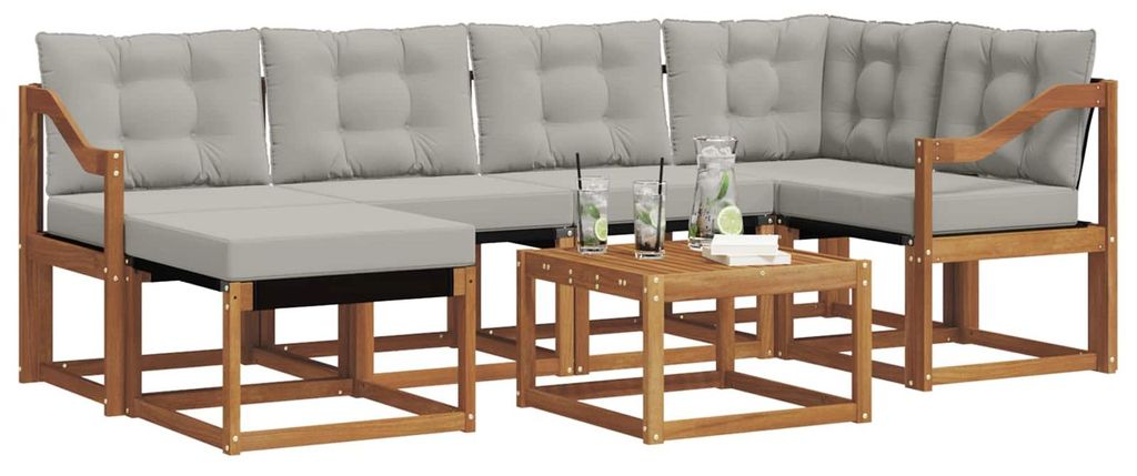 vidaXL Outdoor-Sofagarnitur mit Kissen 7 pcs Natürlich und Hellgrau